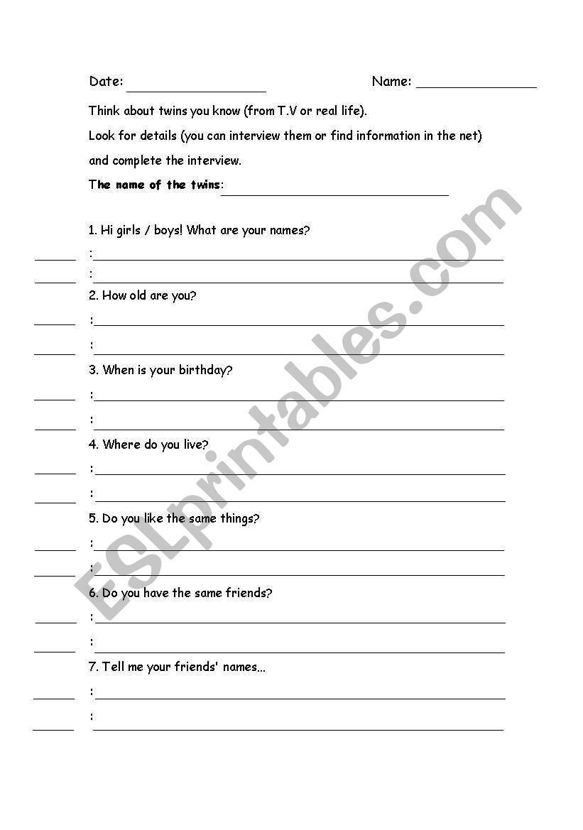 Twins worksheet