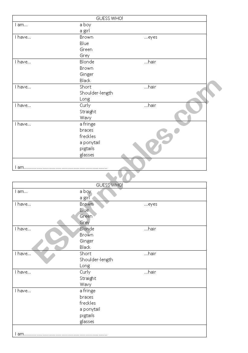 Guess who! worksheet
