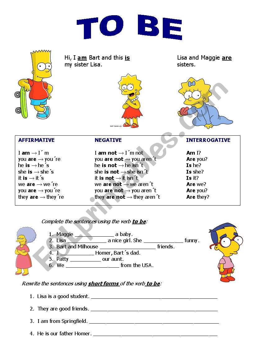 Simpsons - TO BE worksheet