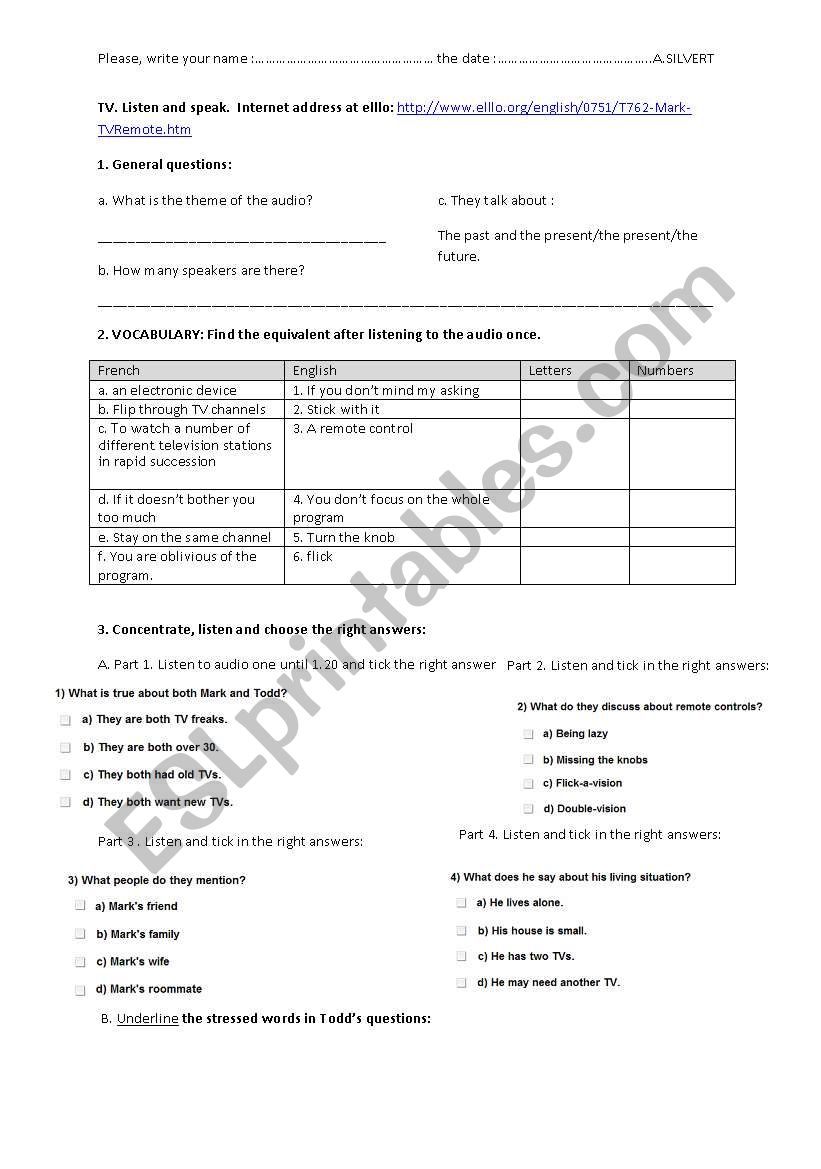 Television and you... worksheet
