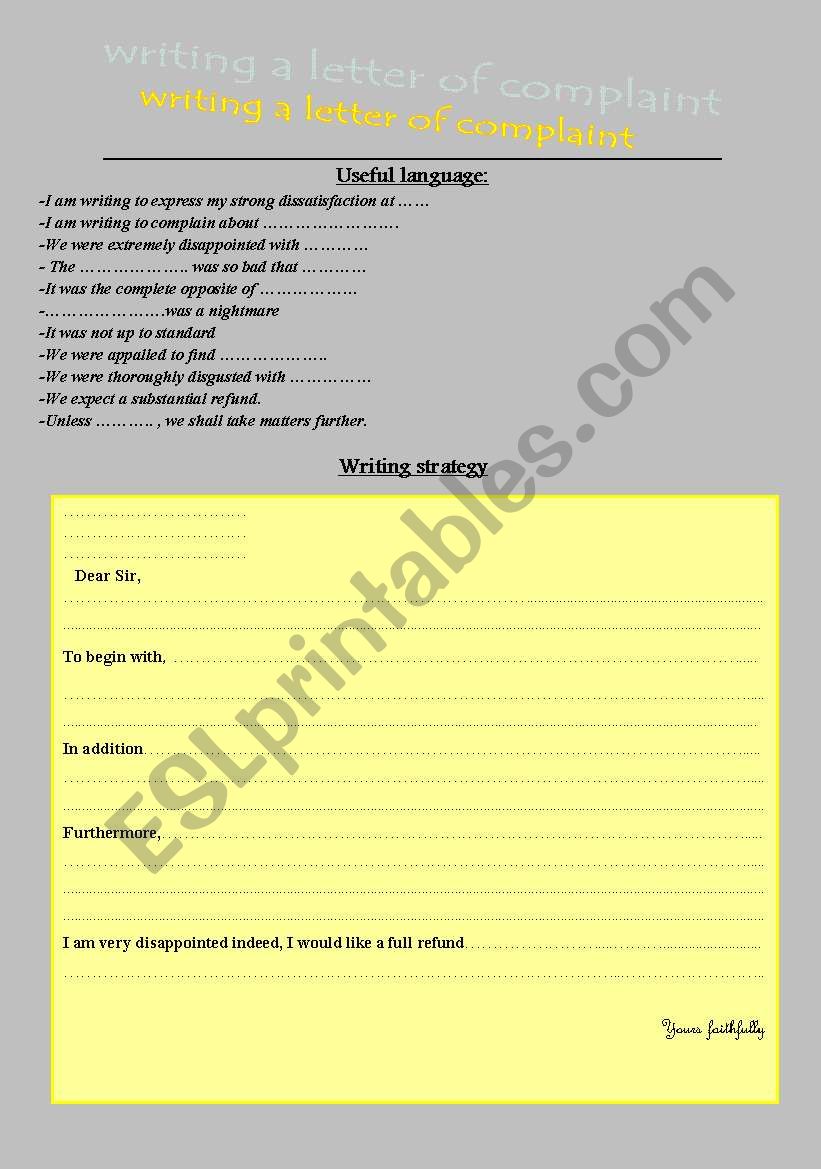 Letter of complaint worksheet