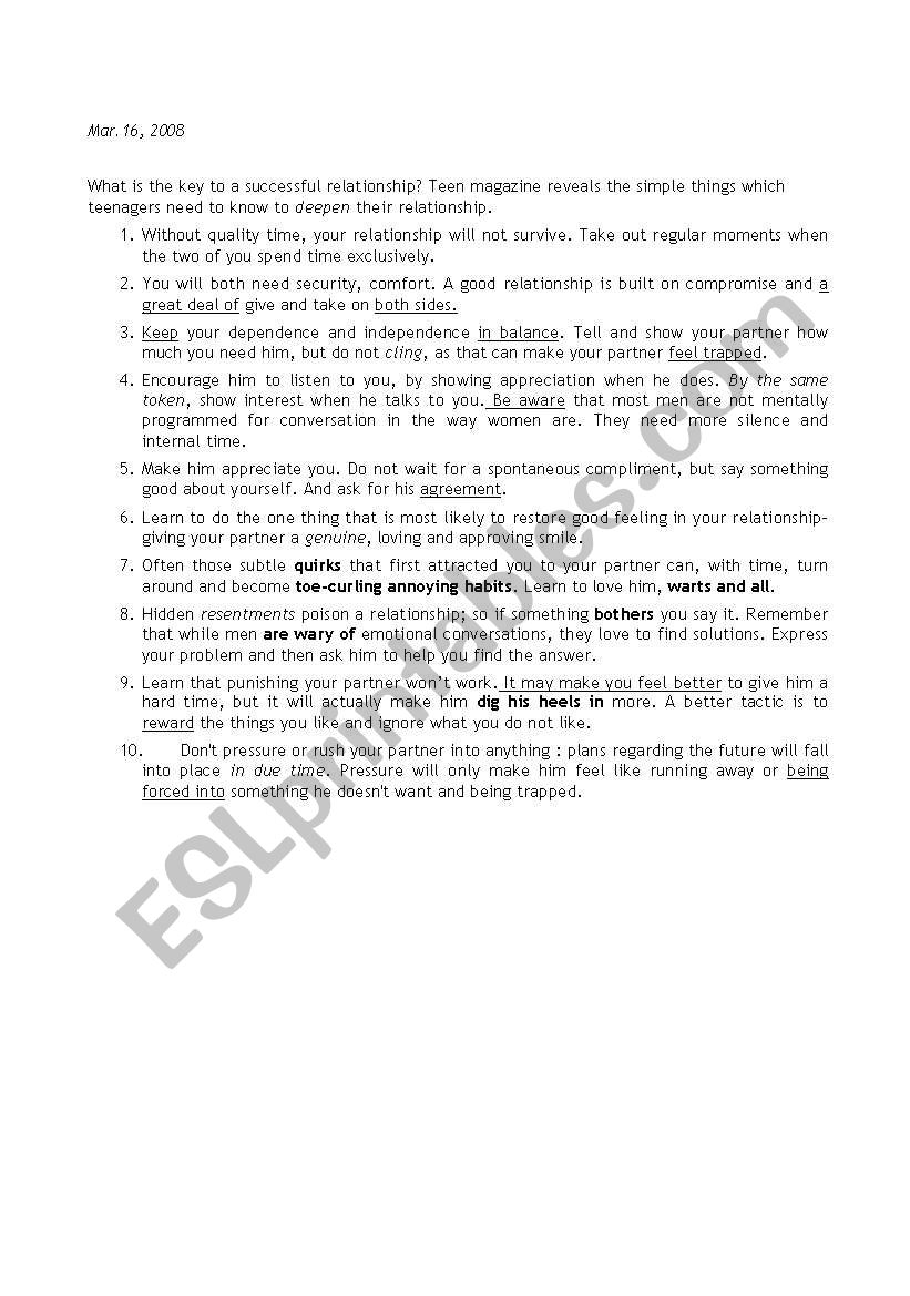 teenagers and love worksheet
