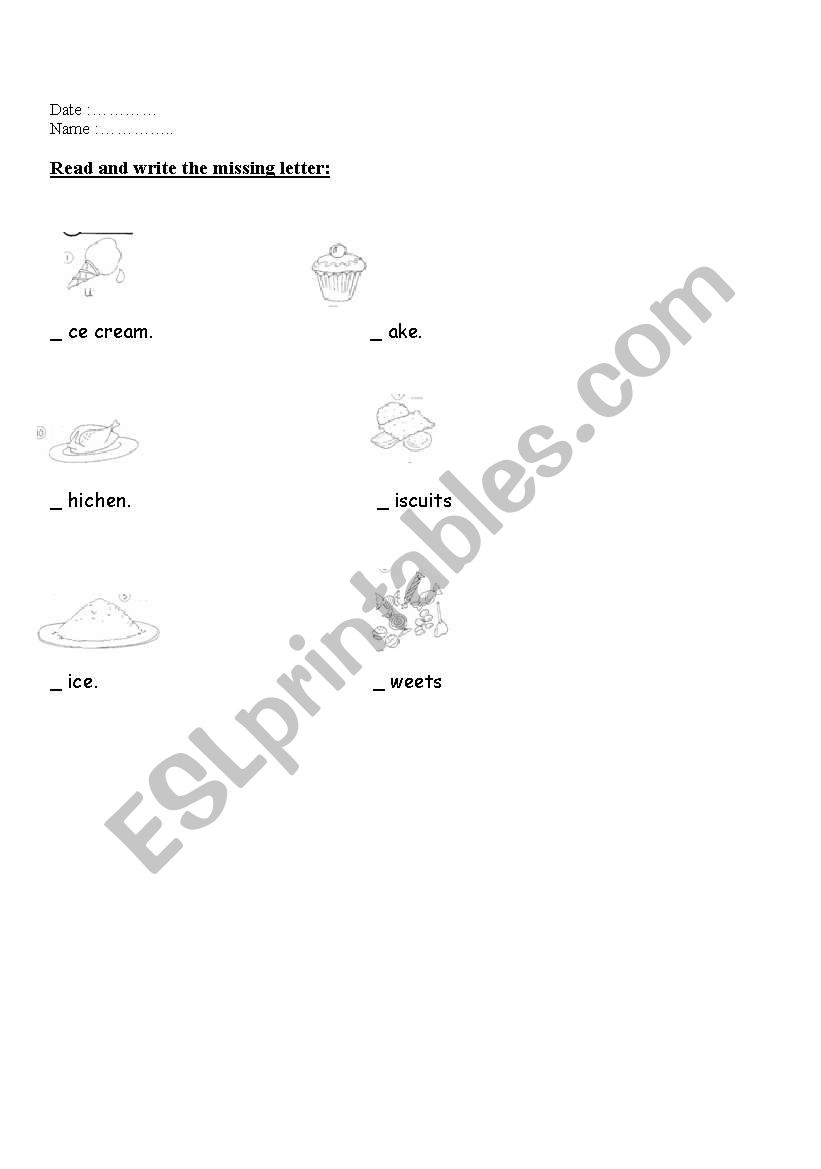 food worksheet