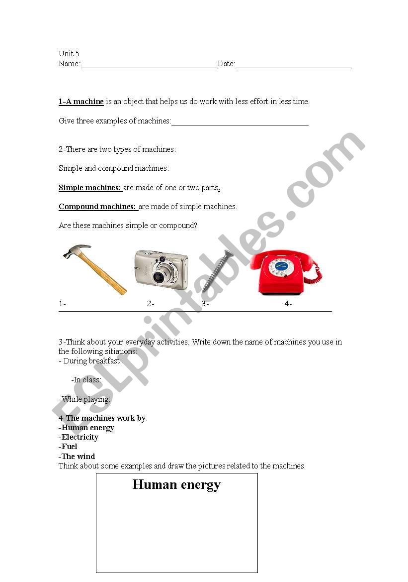 Machines worksheet