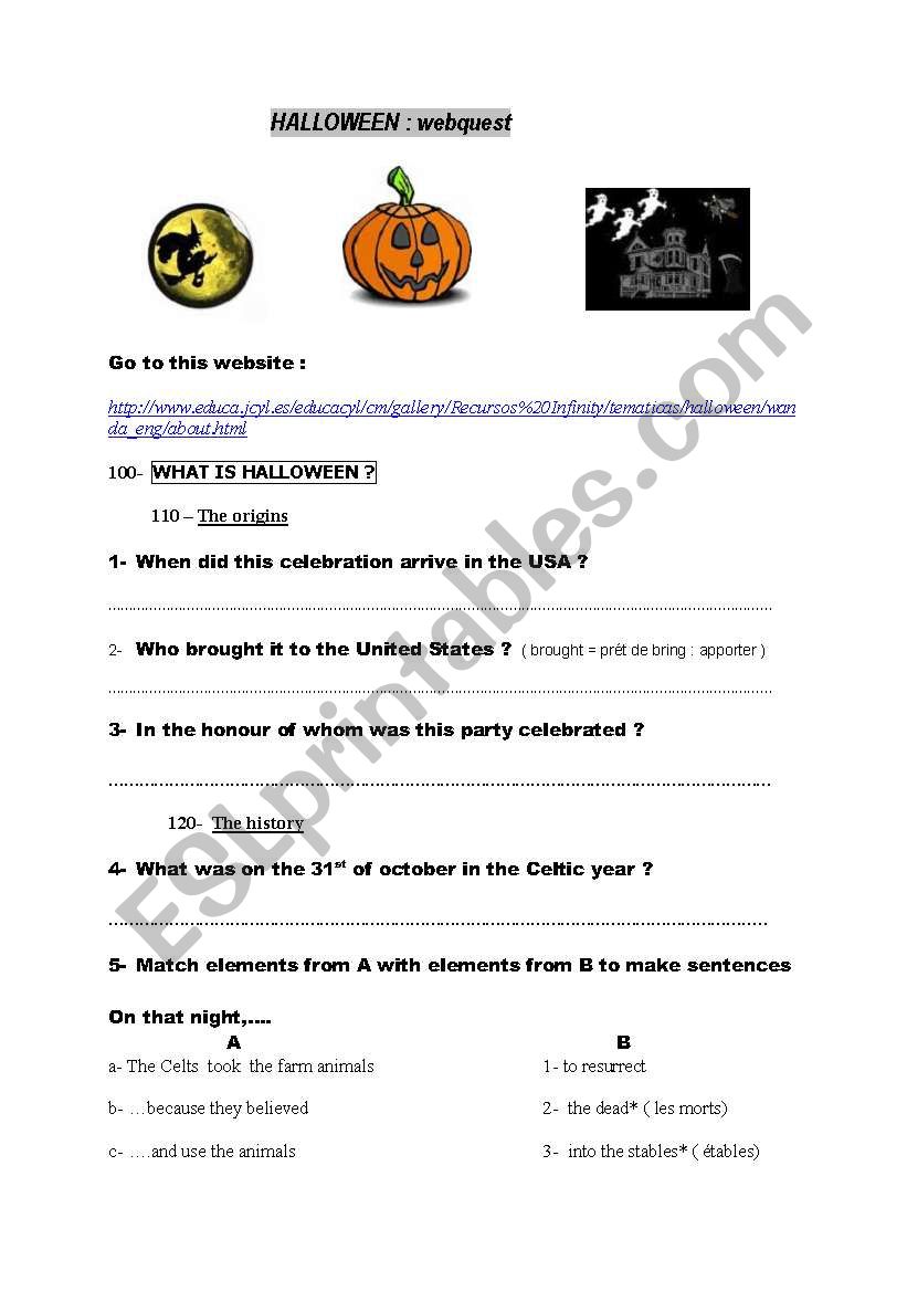 halloween webquest worksheet