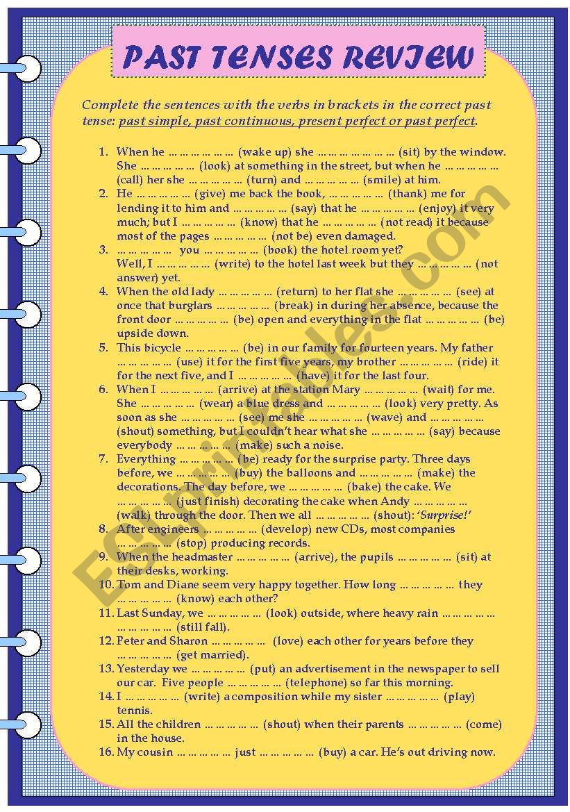 Past Tenses Review worksheet