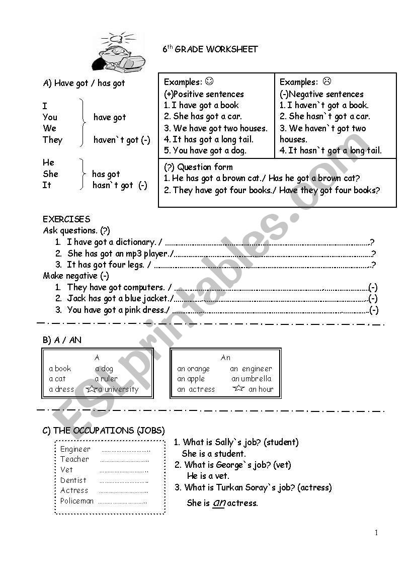 general worksheet for sixth grade students
