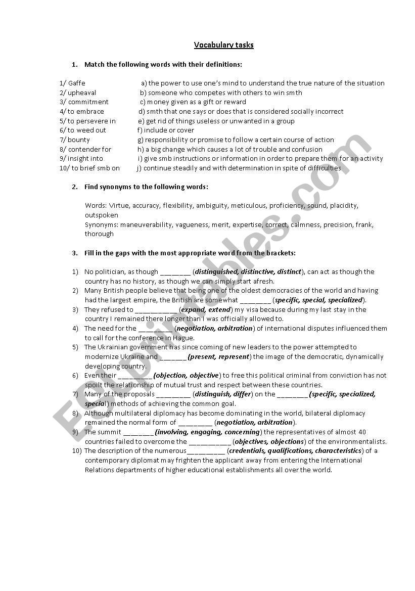 International relations worksheet