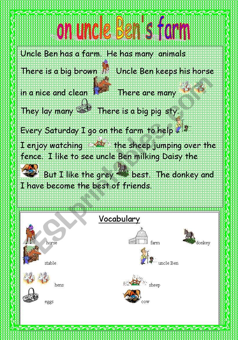 on uncle Ben´s farm worksheet
