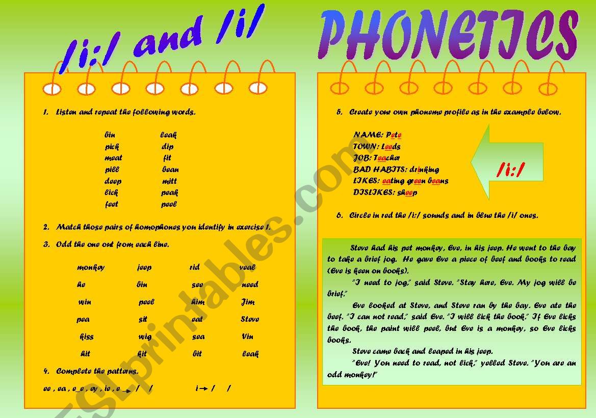 /i:/ and /i/ sounds worksheet