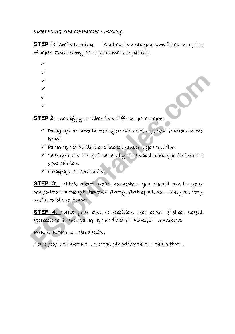 WRITING AN OPINION ESSAY worksheet