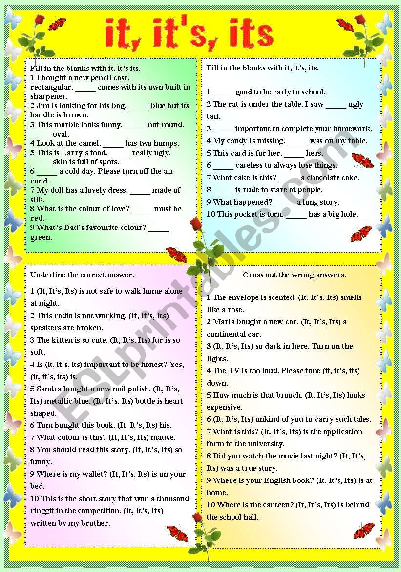 IT, IT´S, ITS (WITH B/W AND ANSWER KEY) IT, IT´S, ITS (WITH B/W AND ANSWER KEY)