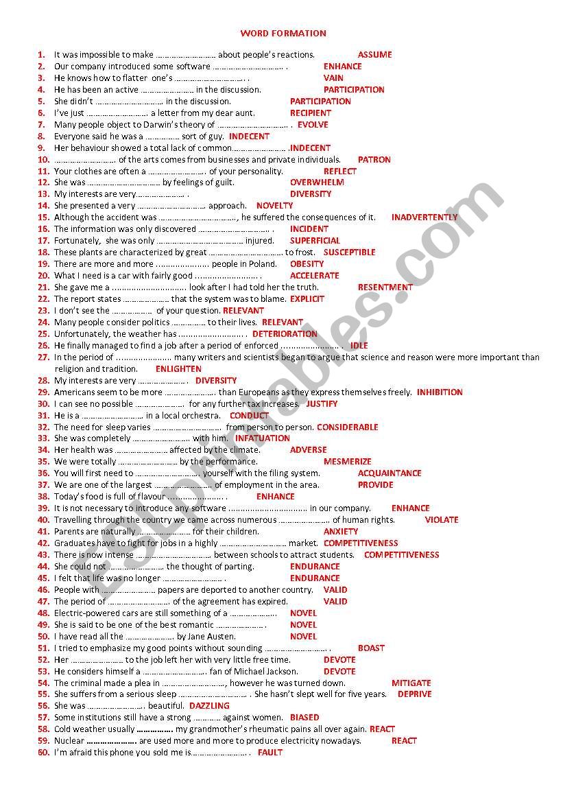 word formation worksheet