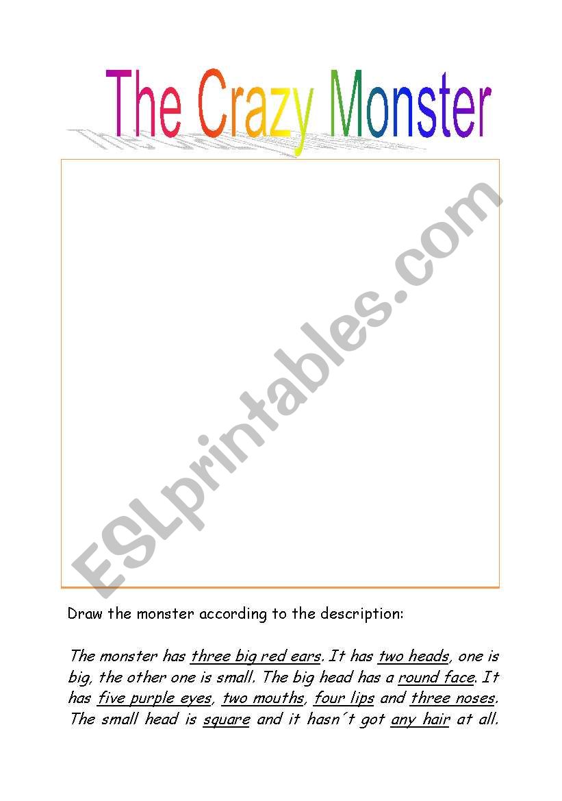 The crazy monster worksheet