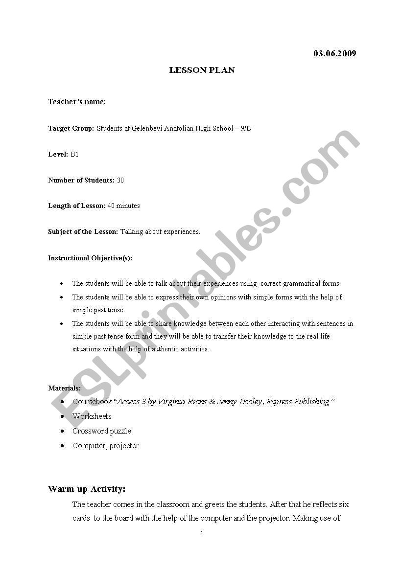 lesson plan-3 worksheet