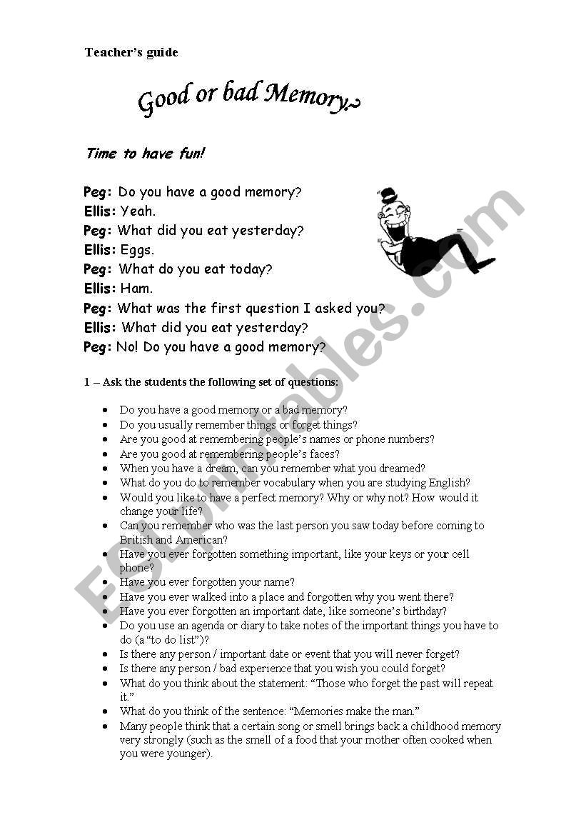 Memory (teachers guide) worksheet