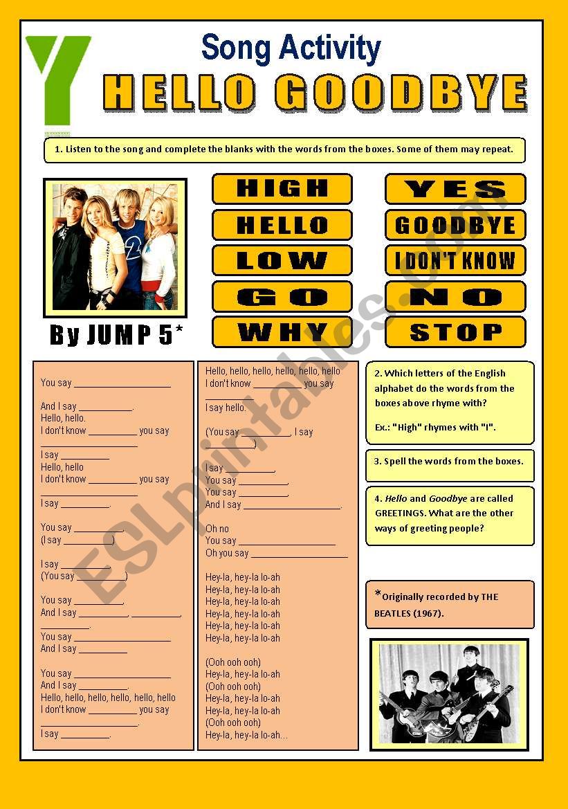 Song Activity - Hello Goodbye (By Jump5) - for beginners