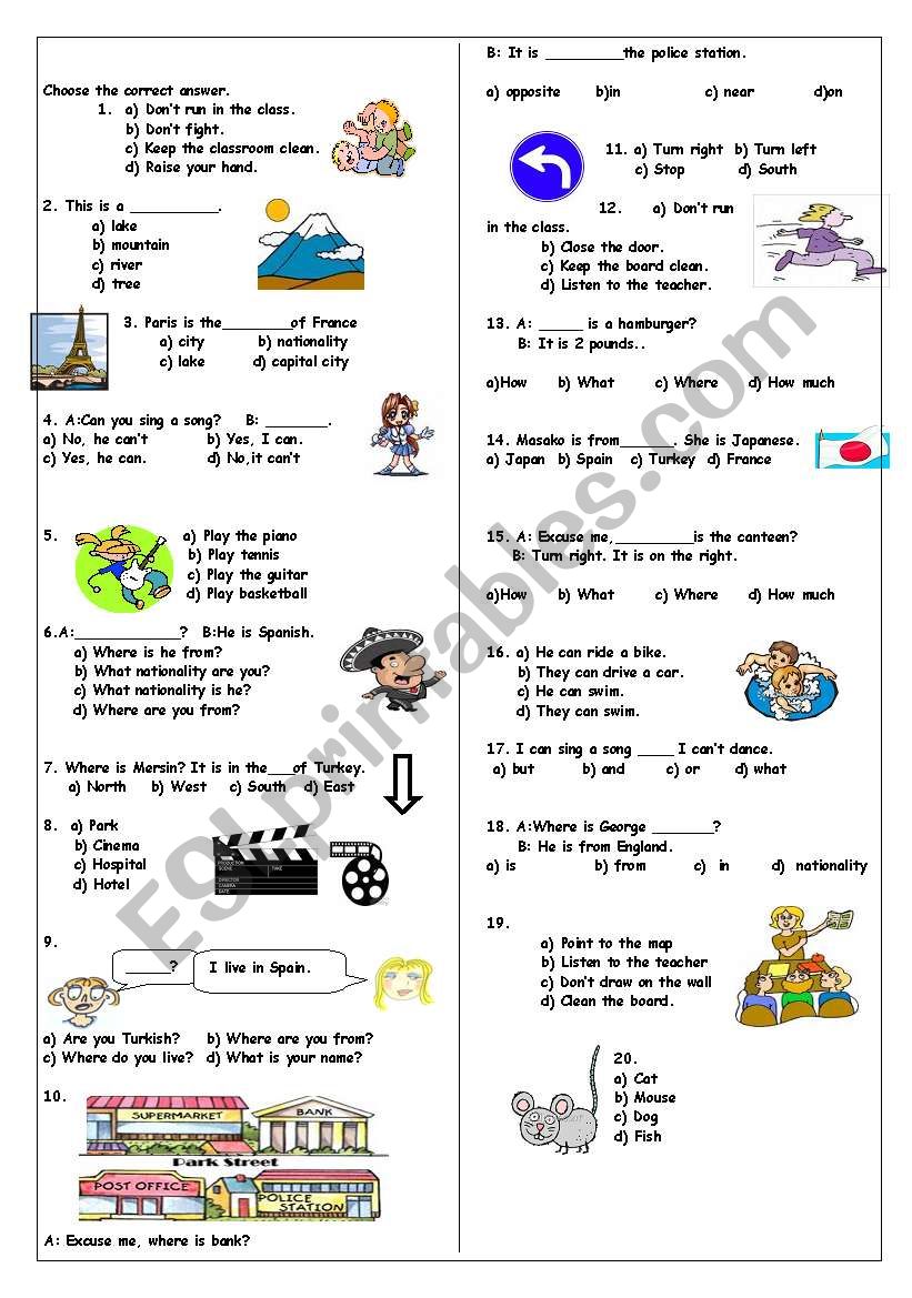 test for kids worksheet