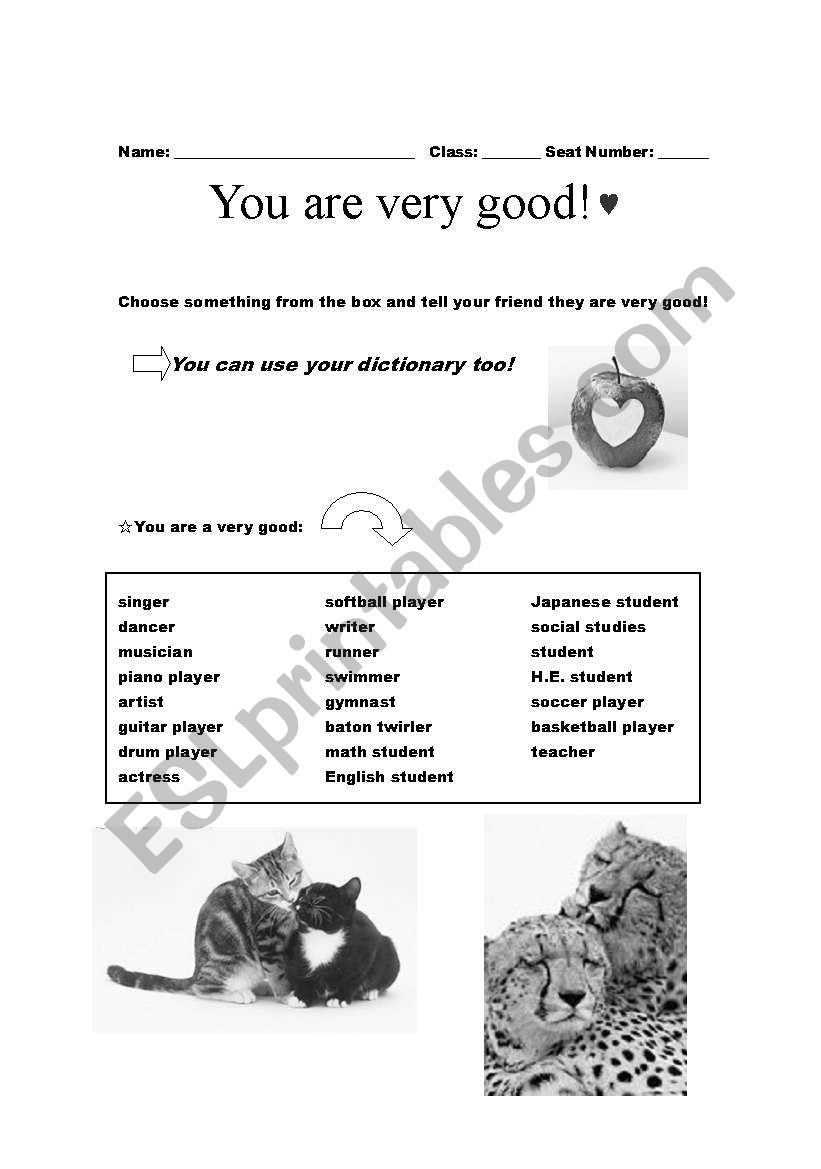 Compliment your friend worksheet