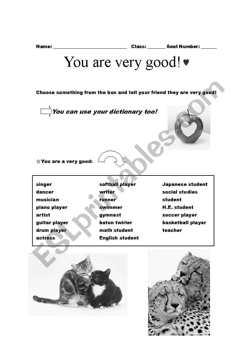 Compliment your friend worksheet