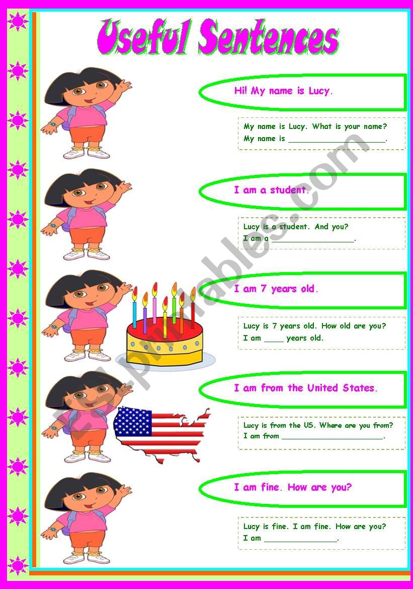 Complete Lesson - Unit 1  Lesson 1  Part 1 - Useful Sentences  vocabulary, grammar and exercises (articles, pronouns, to be) Examples, rules, tons of exercises ((6 pages)) ***editable