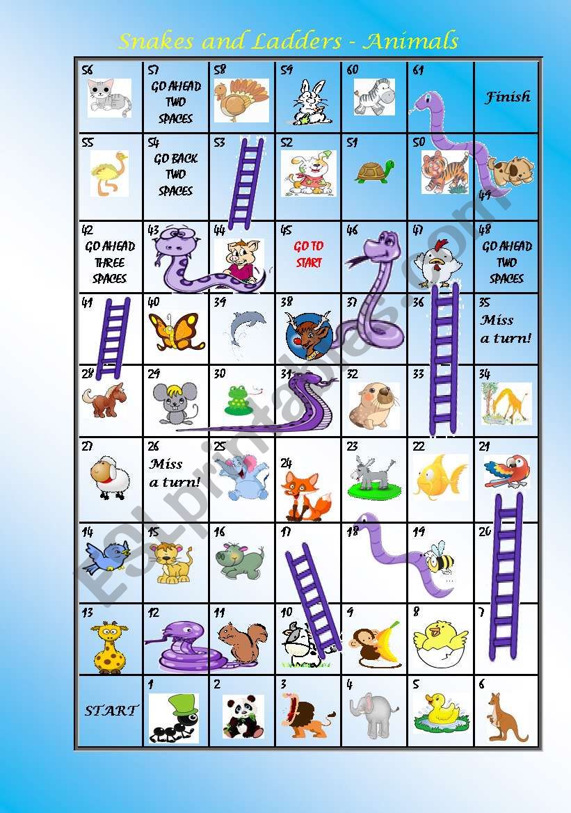 SNAKES AND LADDERS - ANIMALS worksheet