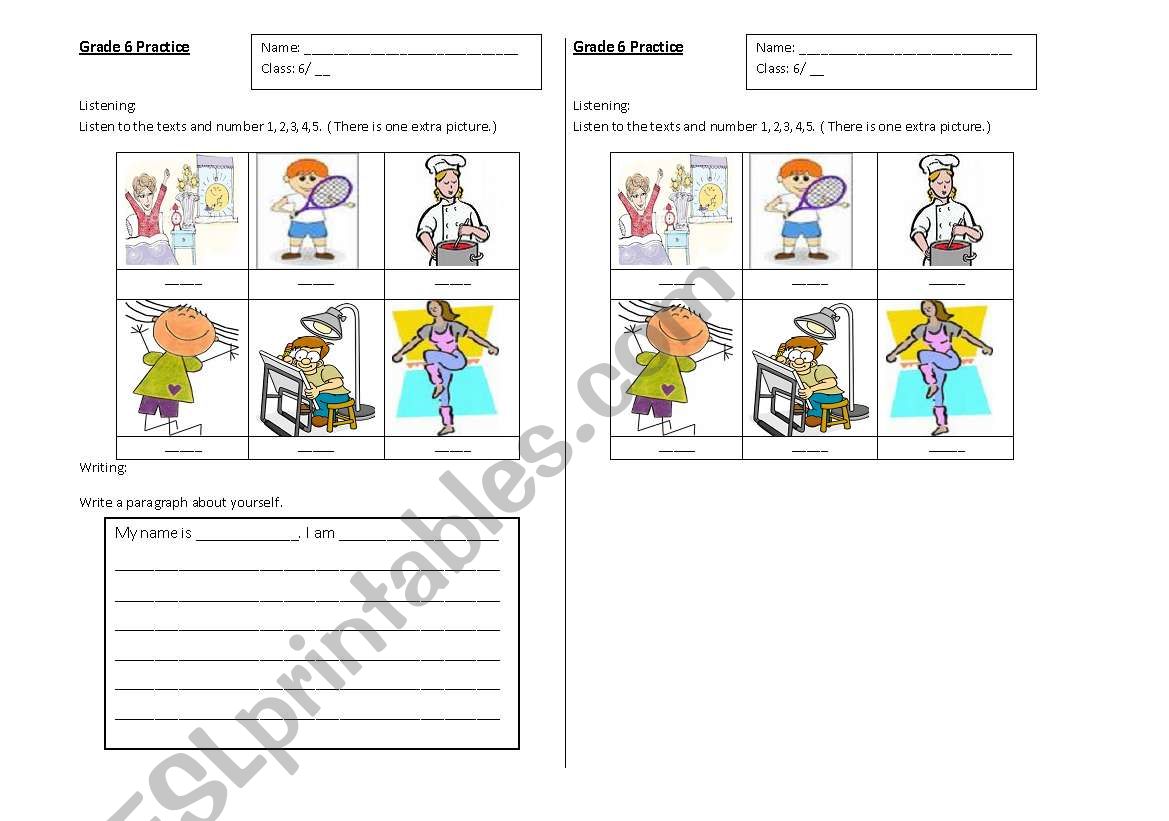 Listening and Writing worksheet