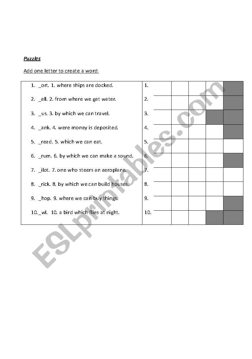 Word game - Puzzles worksheet