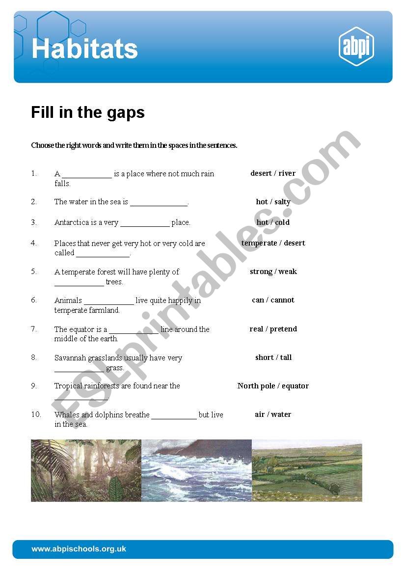 habitat worksheet