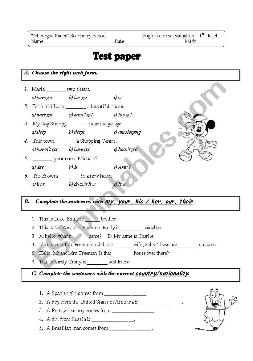 5th grade evaluation  worksheet