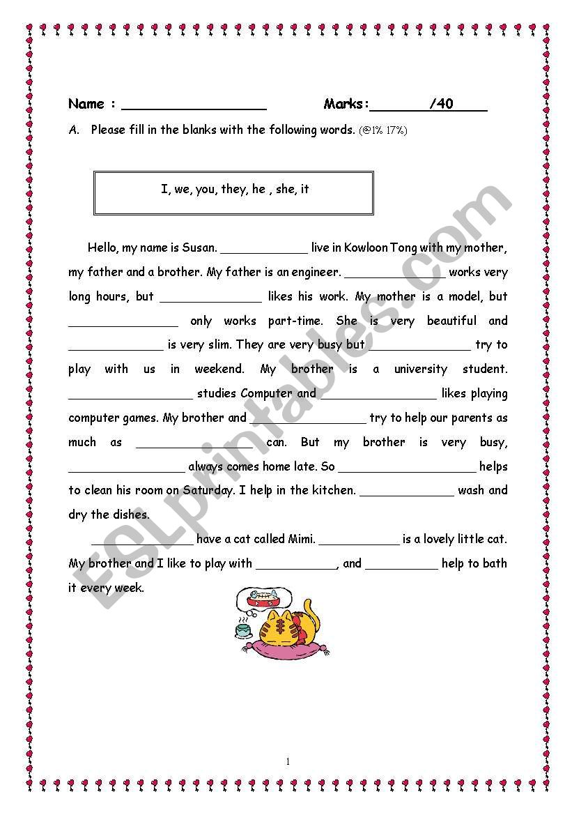 Personal Pronoun Exercise worksheet