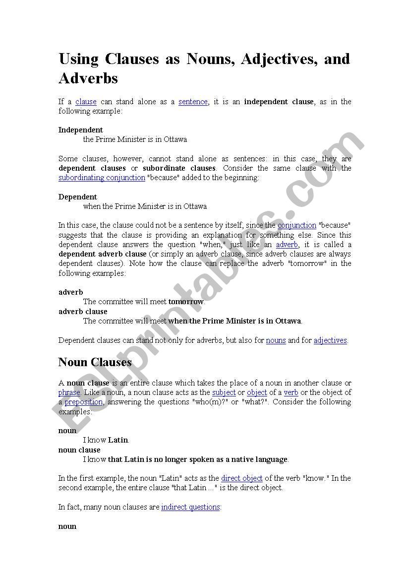 Understanding clauses worksheet