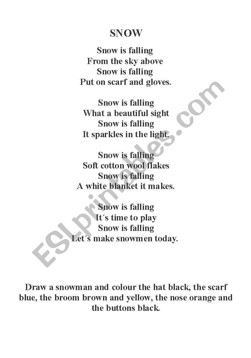 Winter poem: Snow. Poem and activity