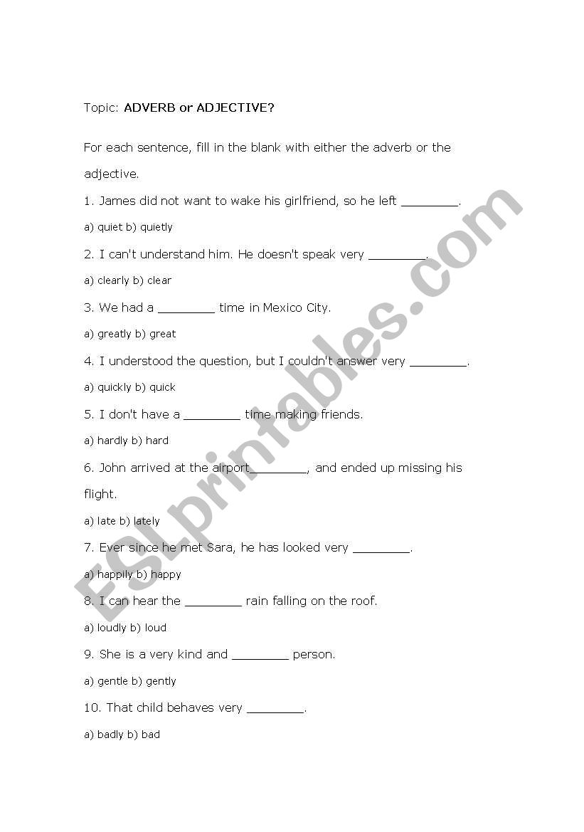 Adverbs or Adjectives worksheet
