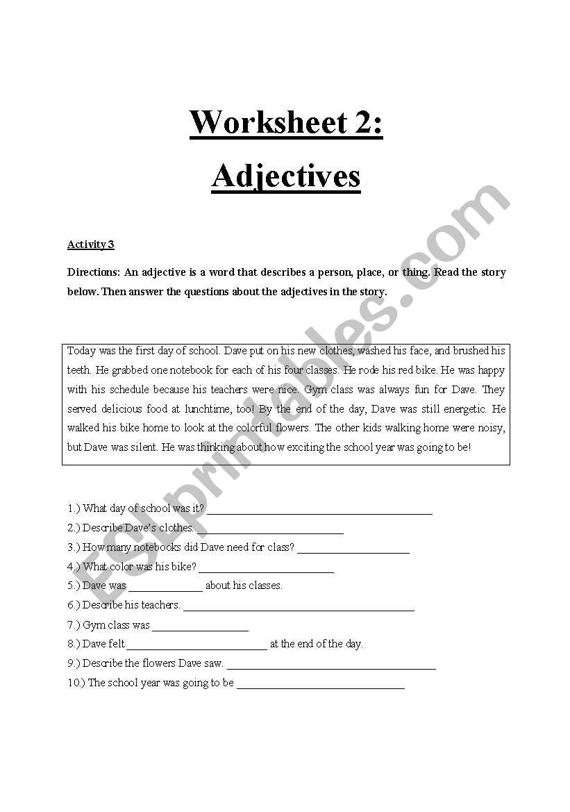 grammar adjective worksheet