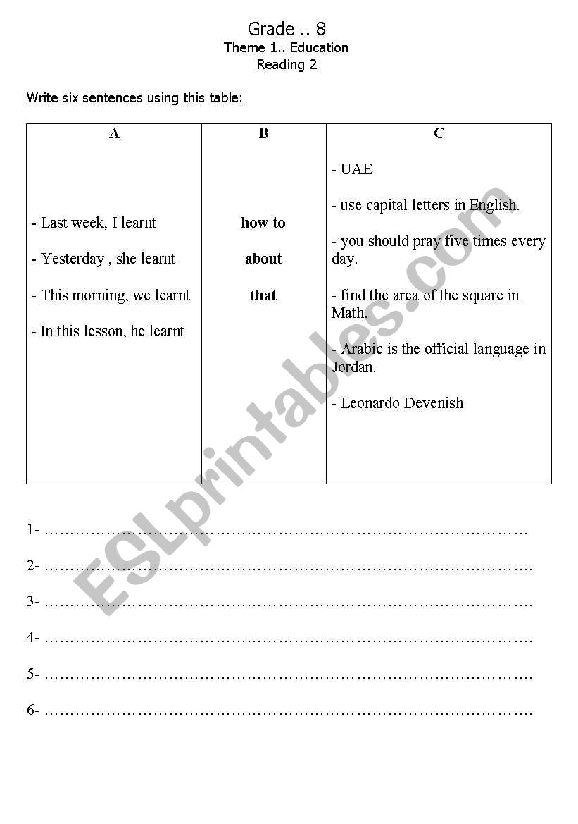 Learn how to, that, about worksheet