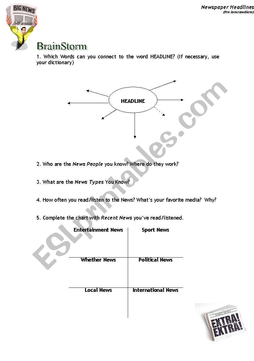 HeadLines worksheet