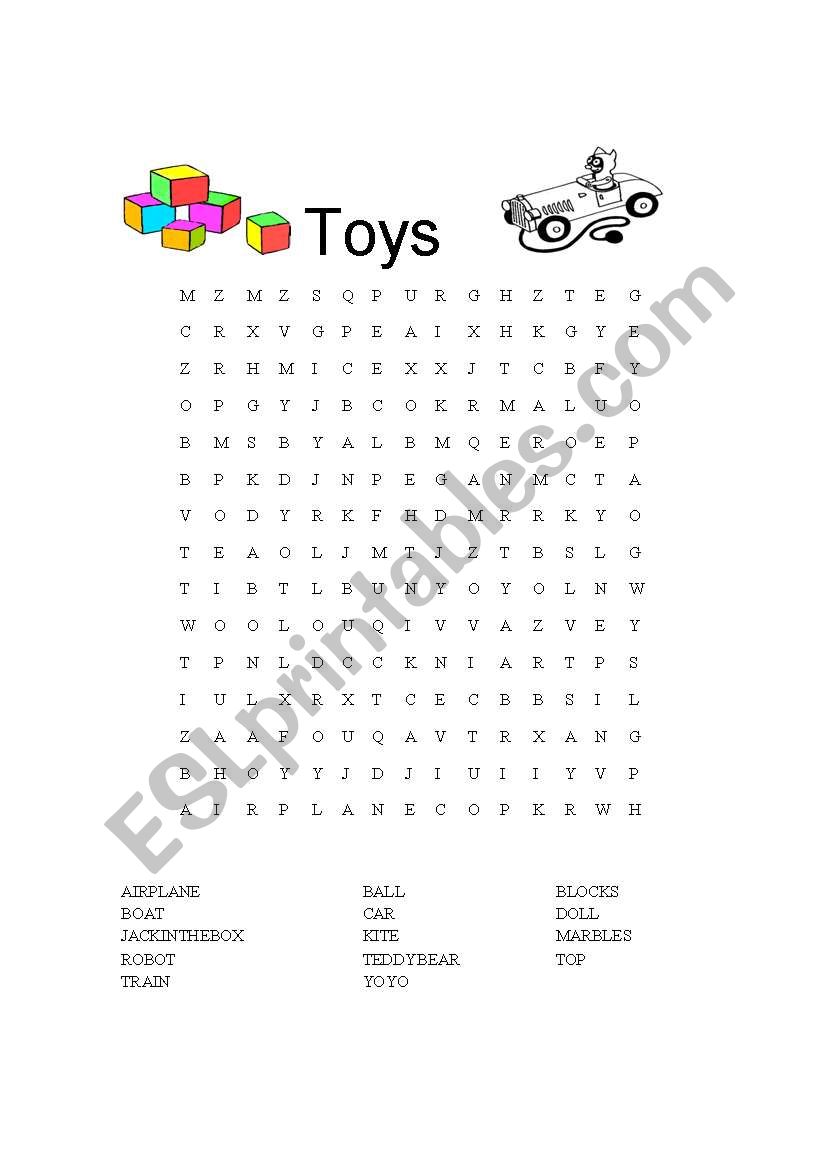 Toys Wordfind worksheet