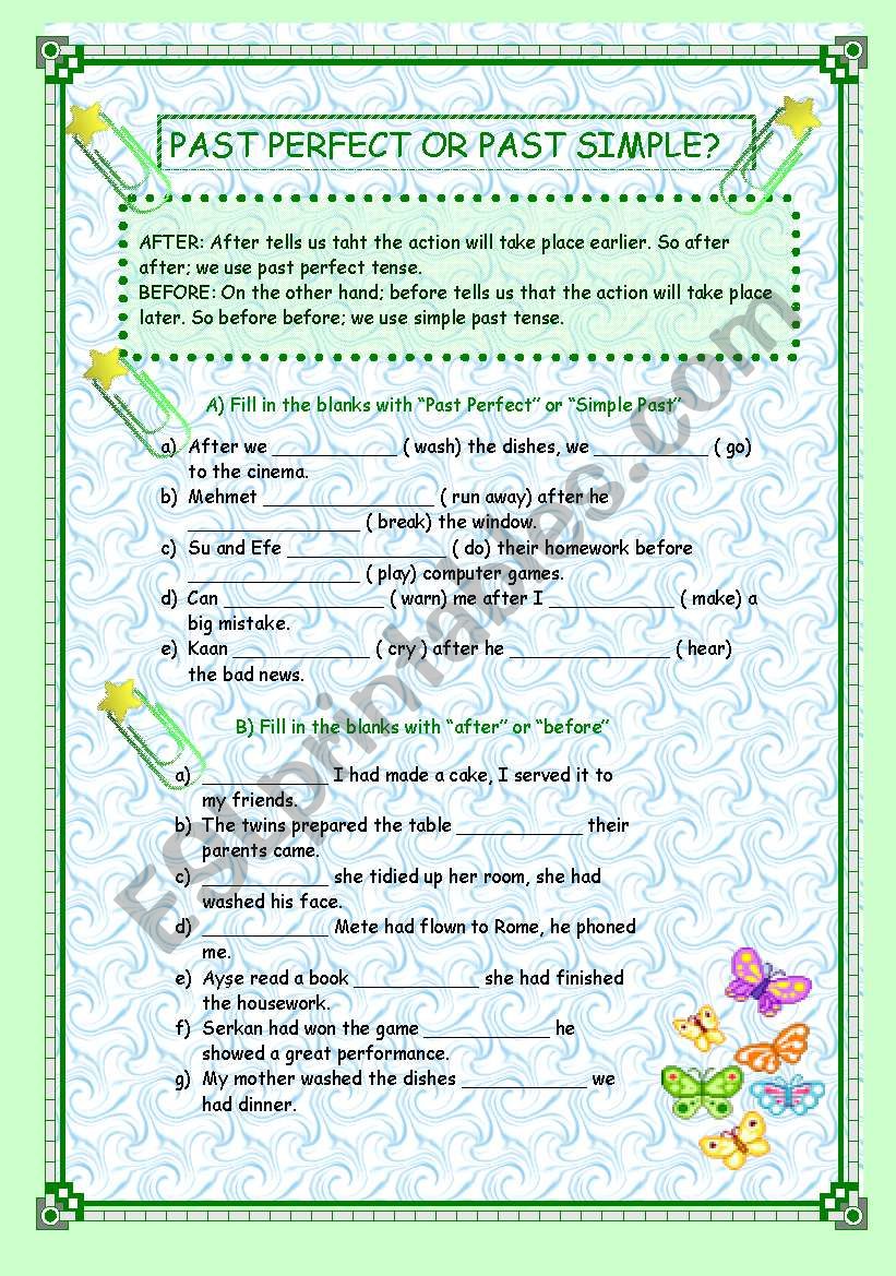 Past Perfect or Past Simple - ESL worksheet by lady_gargara