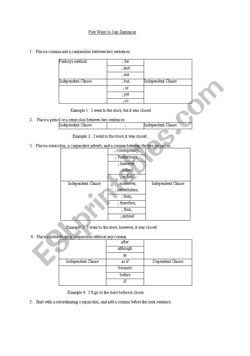 Joining Sentences worksheet