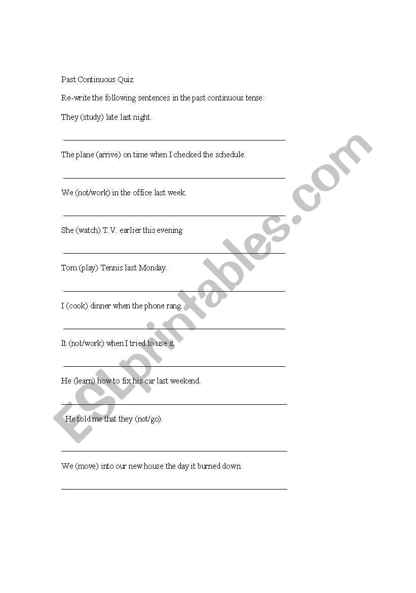 Past Continuous Quiz worksheet