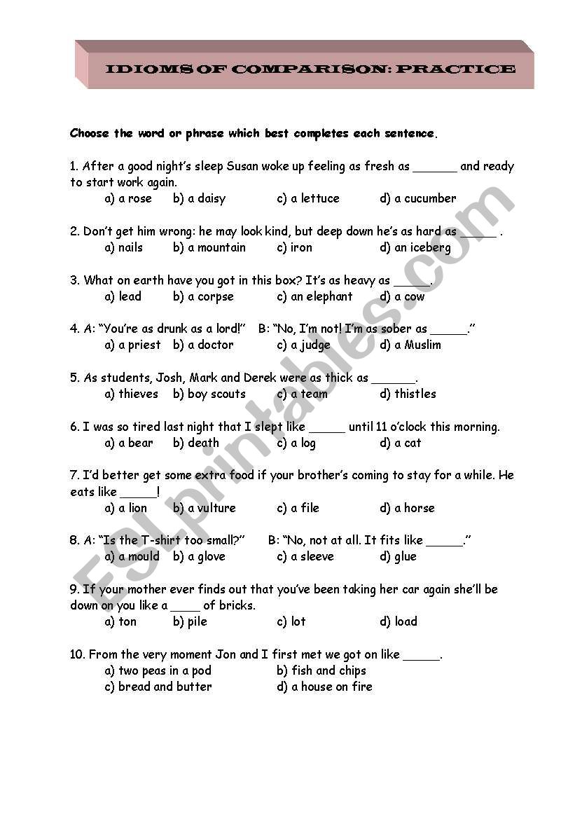 Idioms of Comparison-2 worksheet