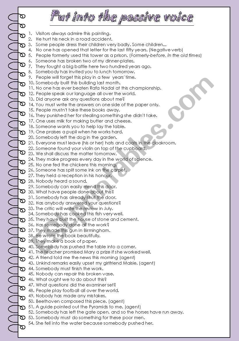 Put into the passive voice worksheet