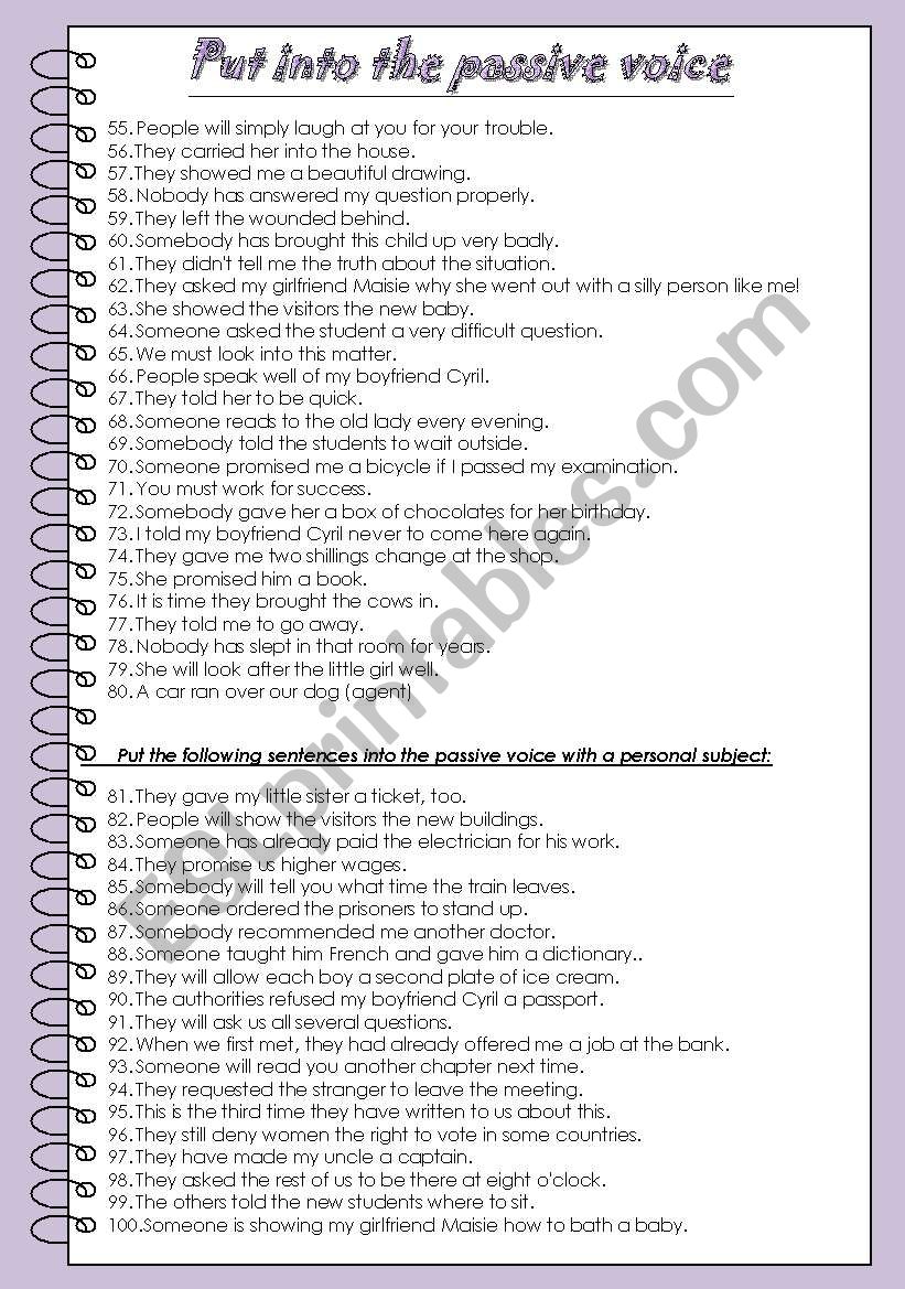 Put into the passive voice worksheet