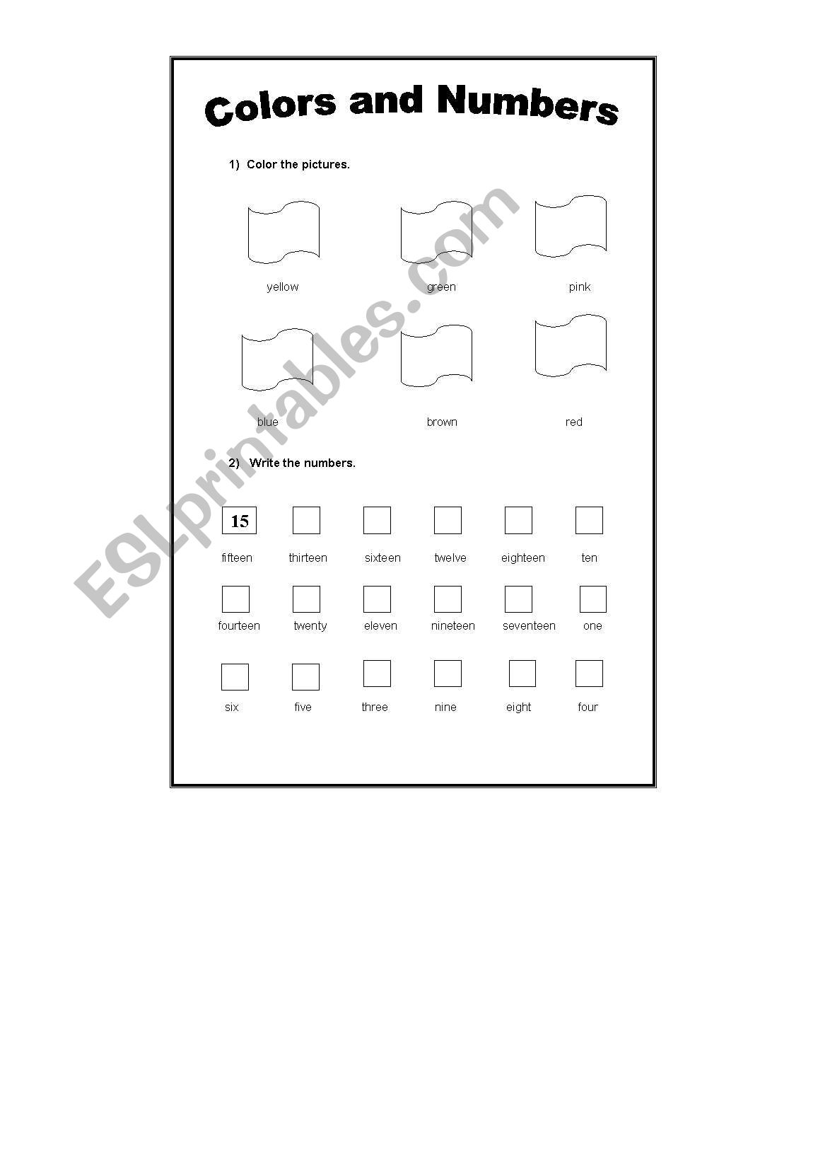 Colours and Numbers worksheet