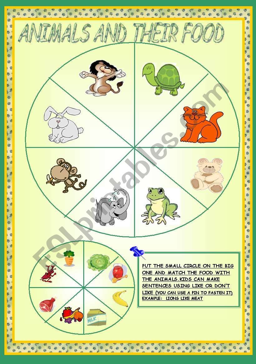 ANIMALS AND THEIR FOOD worksheet