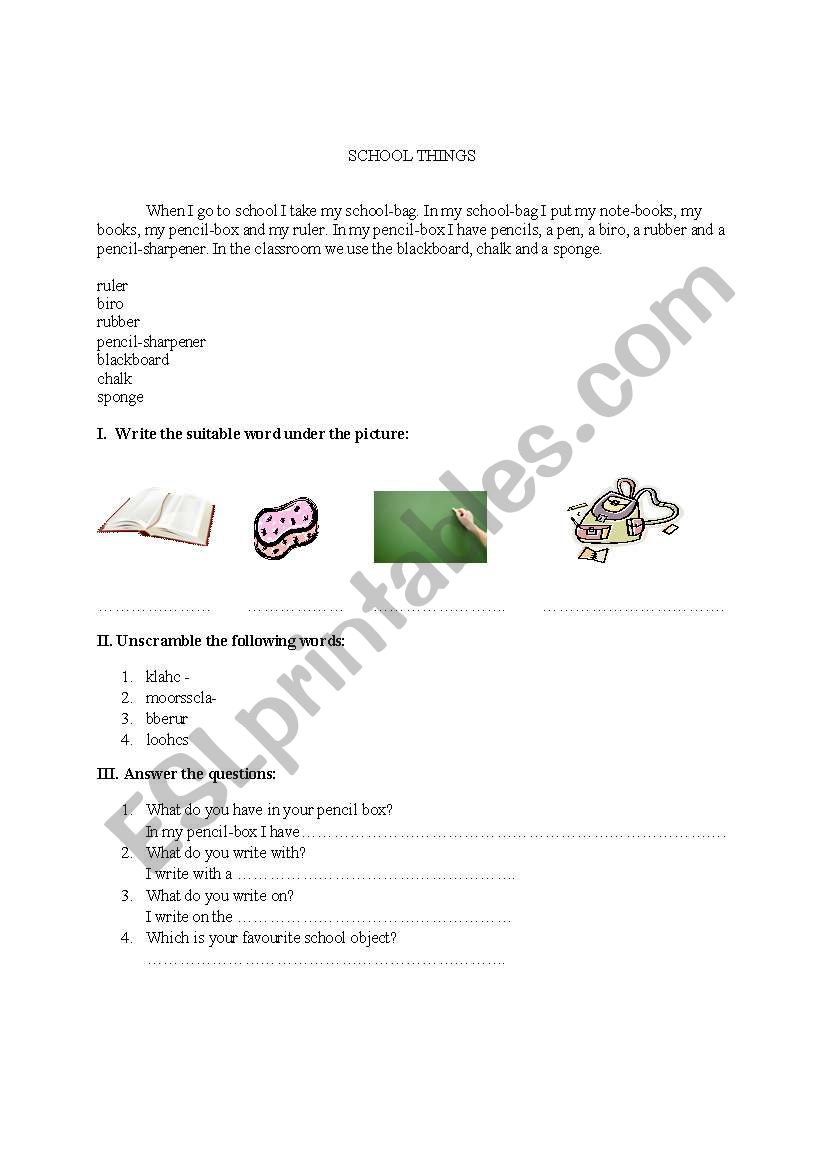 School things worksheet