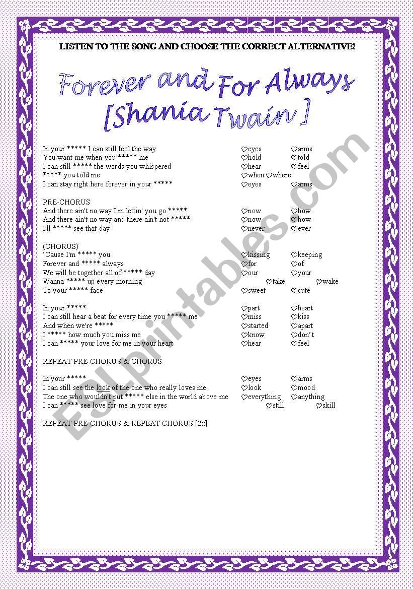 Song activity - Shania Twain - Forever and For Always