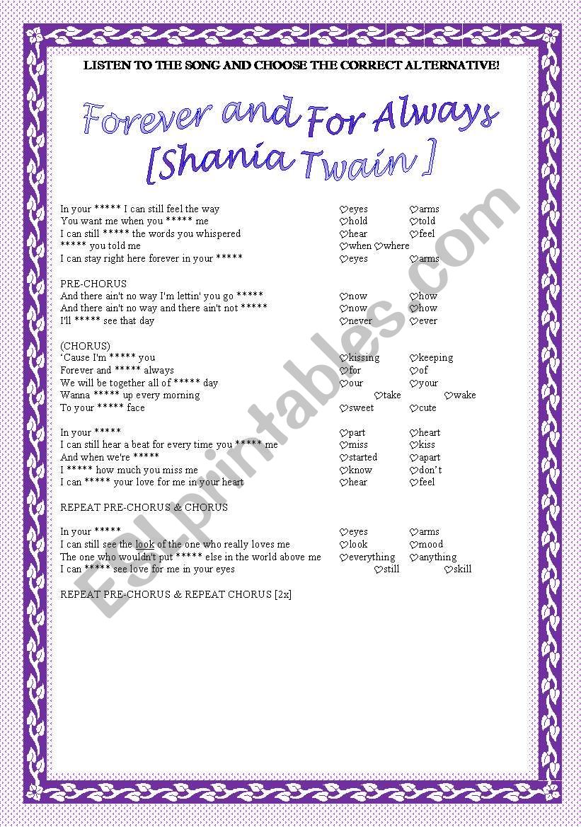 Song activity - Shania Twain - Forever and For Always