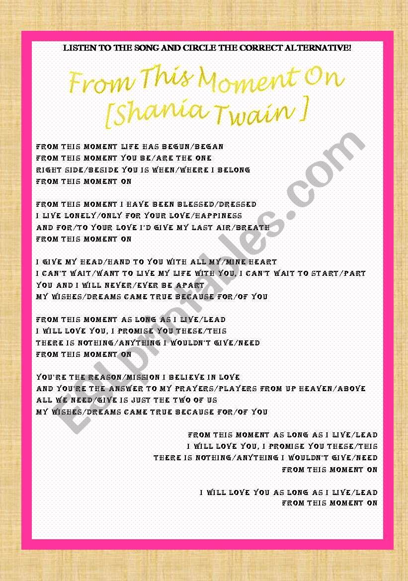 Song activity - Shania Twain - From This Moment On